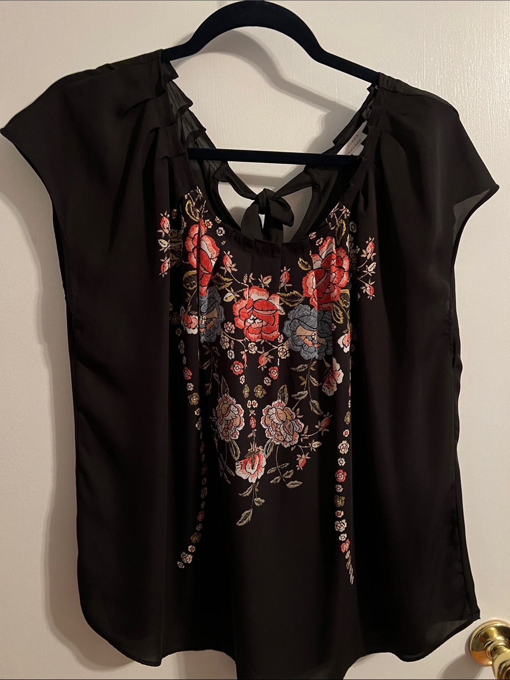LC Lauren Conrad Black Floral Embroidered Blouse